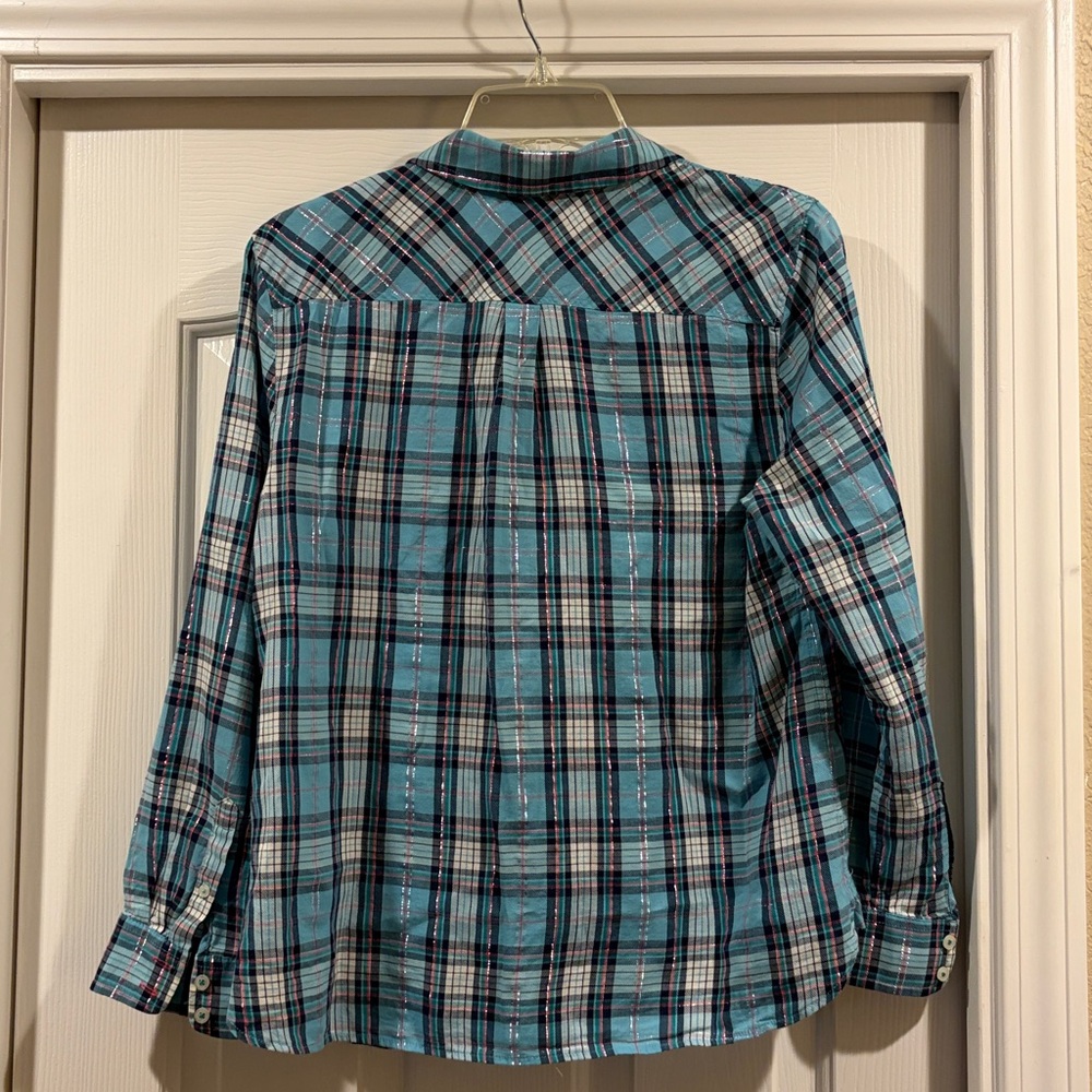 Talbots women’s blue plaid shirt like new MP - Picture 4 of 5